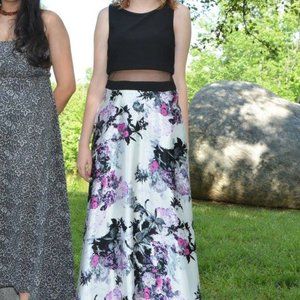 Betsy & Adam Floral Satin Long Skirt and Black Prom Dress